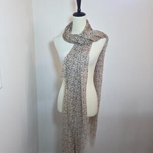 Club Monaco Long Light Brown 100% Silk Scarf Lightweight Neutral Luxury